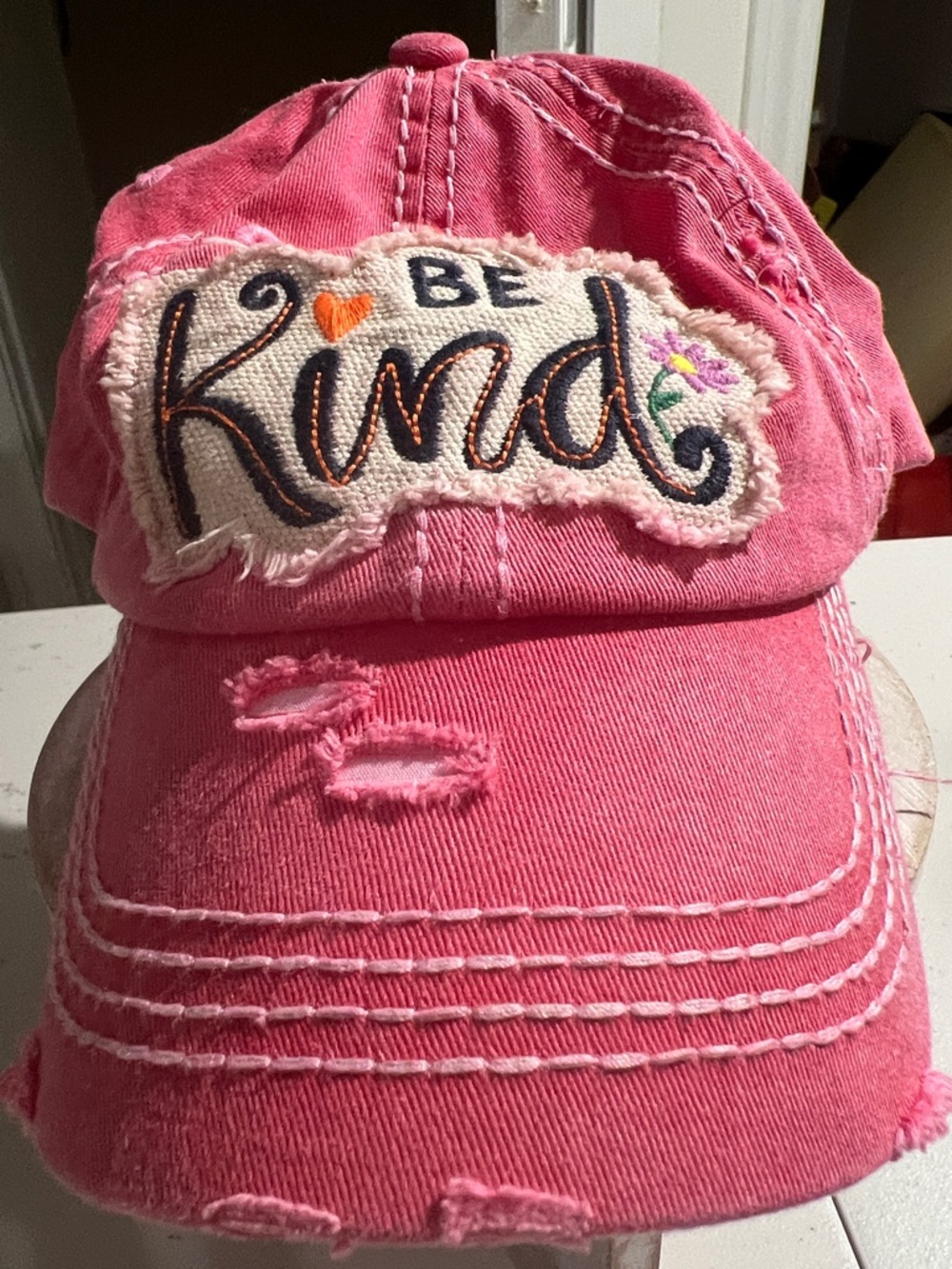 KBETHOS Pink 'Be Kind' Distressed Baseball Cap - Picture 1 of 3